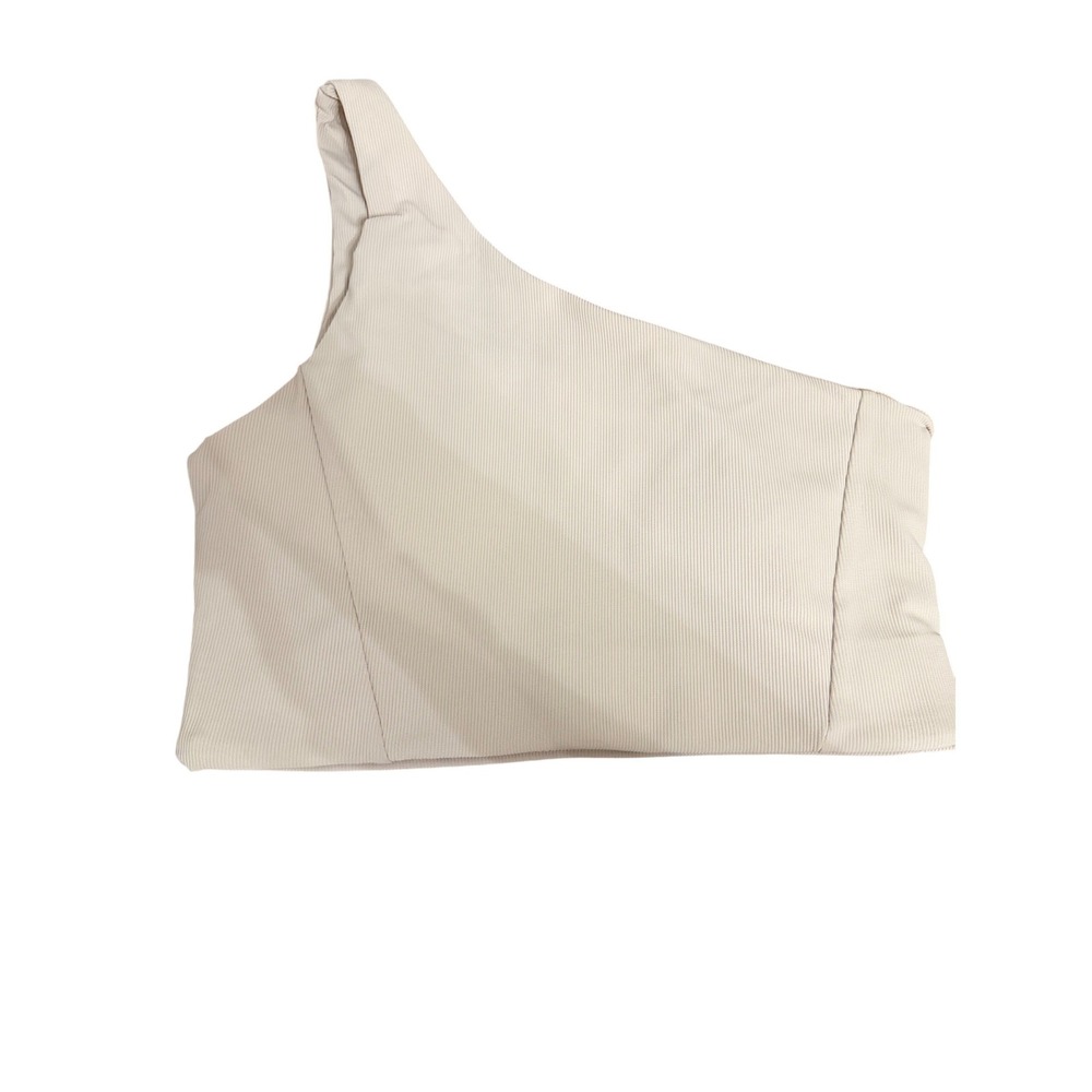 Wilo The Label Womens One Shoulder Ribbed Sports Bra Cream Off White Size S‎